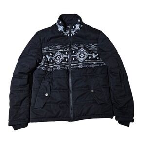 Montero Black Aztec Southwest Quilted Puffer Jacket Full Zip Winter Coat Mens M